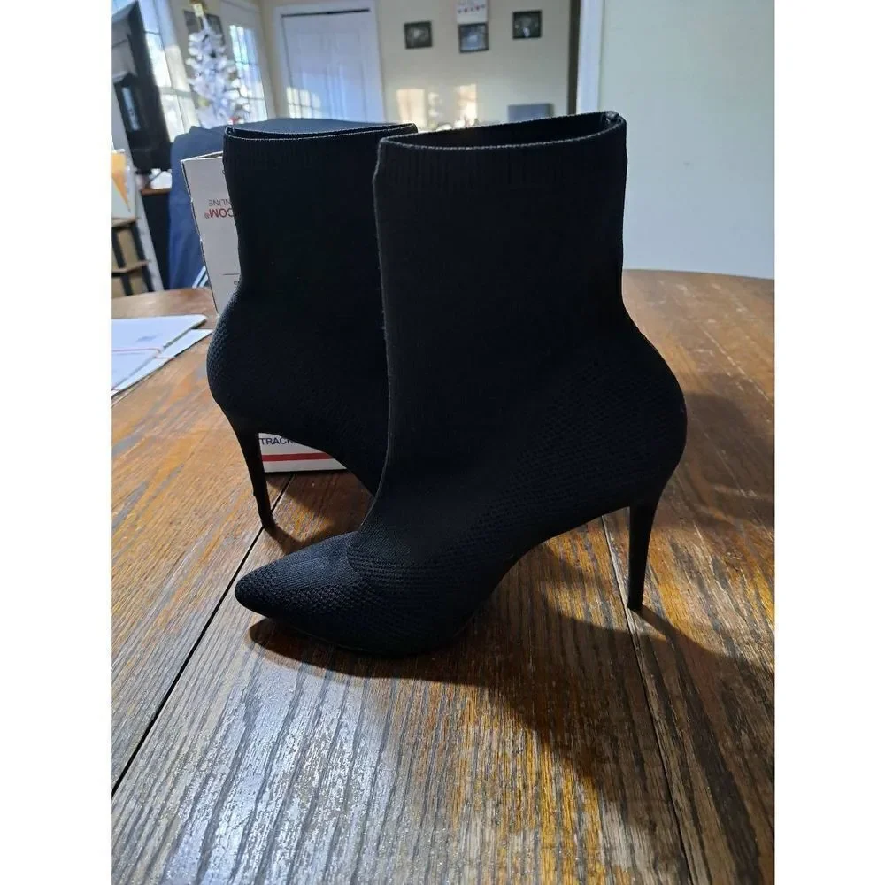 10 Fashion Nova Mabely Black Textile Stiletto Pump High Heel Ankle Boot Booties